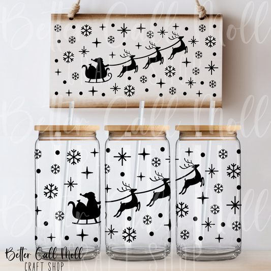 Santa and Reindeer Silhouette UV DTF 16oz Tumbler Wrap