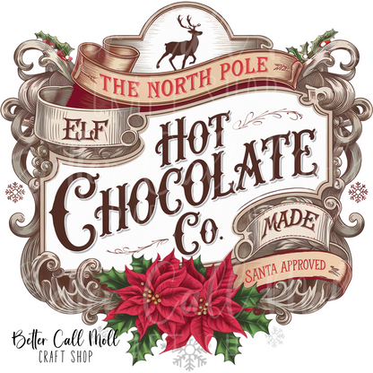 Elf Made Hot Chocolate Label UV DTF Decal