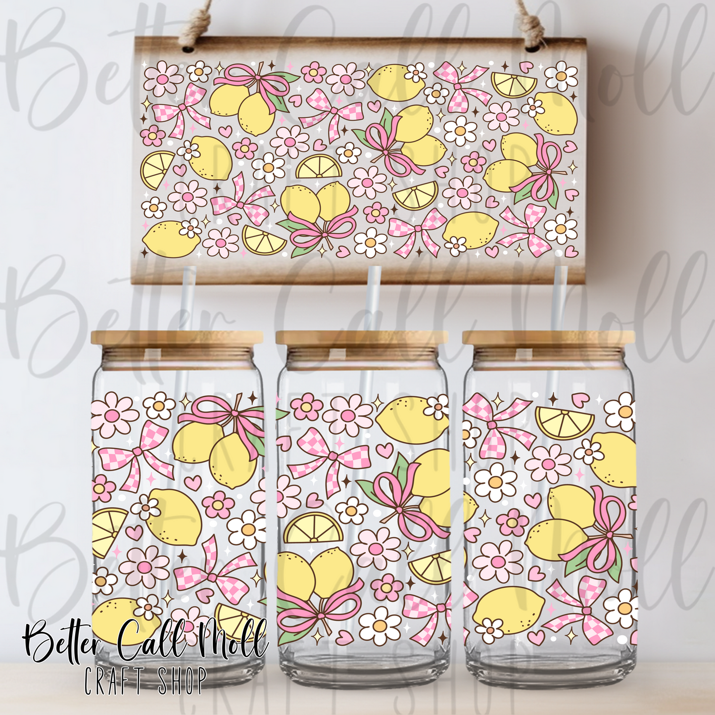 Lemons and Pink Bows UV DTF 16oz Tumbler Wrap