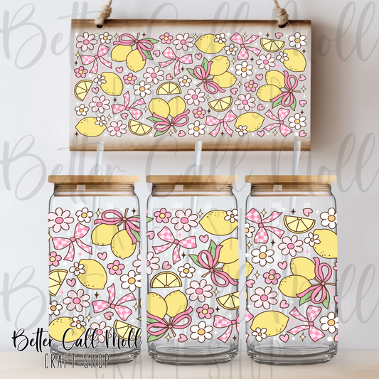 Lemons and Pink Bows UV DTF 16oz Tumbler Wrap