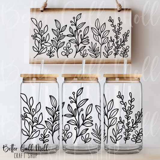 W064 - Floral Outlines 5 UV DTF 16oz Tumbler Wrap