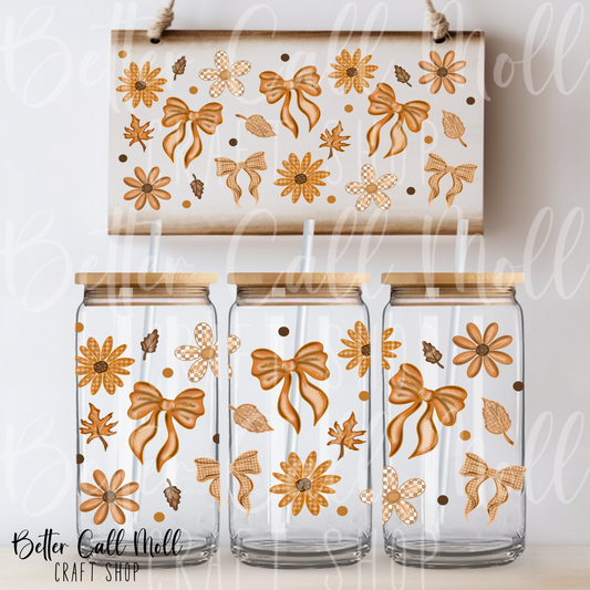 Fall Bows and Florals UV DTF 16oz Tumbler Wrap