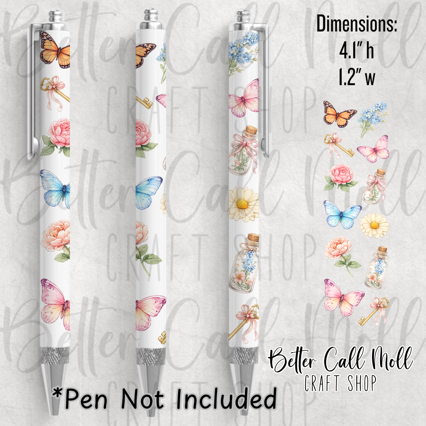 Butterflies and Florals UV DTF Pen Wrap