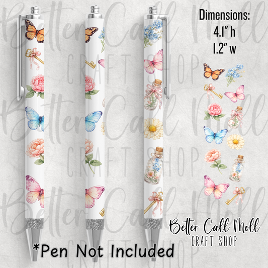 Butterflies and Florals UV DTF Pen Wrap