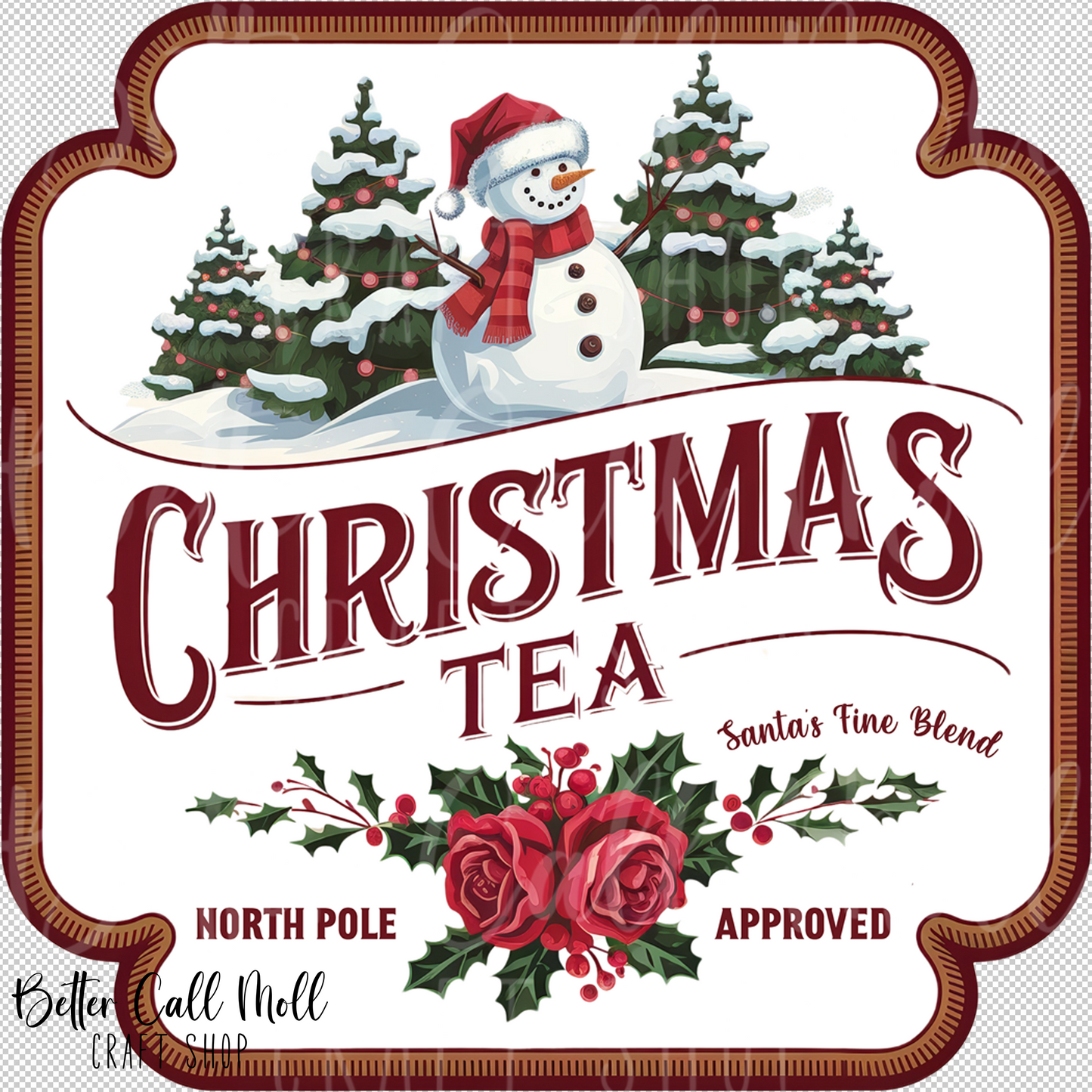 Christmas Tea Label UV DTF Decal