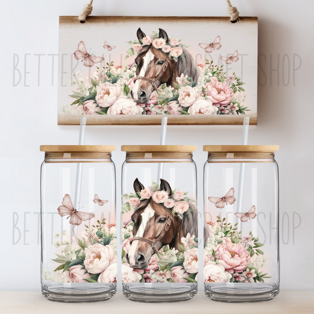 Boho Floral Horse UV DTF 16oz Tumbler Wrap