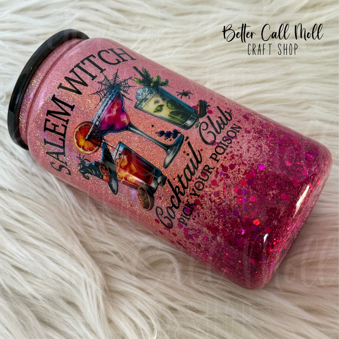 16oz Salem Witch Cocktail Club Glitter Insulated Stainless Steel Coated Tumbler