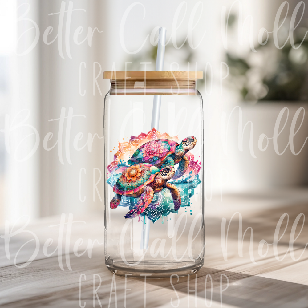 D171 - Floral Sea Turtles UV DTF Decal