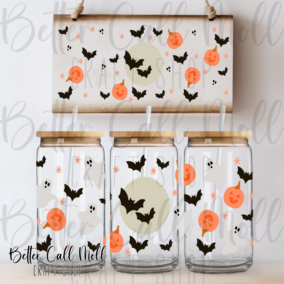 Moon and Bats UV DTF 16oz Tumbler Wrap