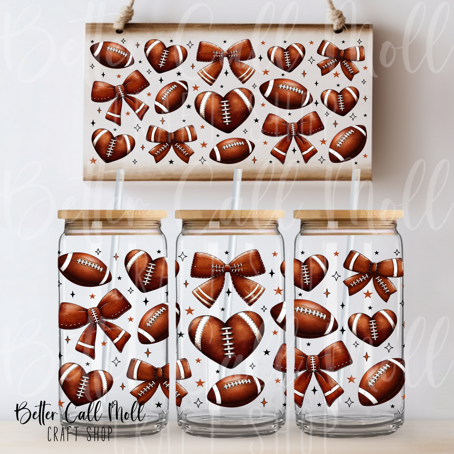 W179 - Football Bows UV DTF 16oz Tumbler Wrap