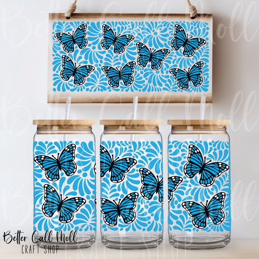 Blue Butterflies UV DTF 16oz Tumbler Wrap