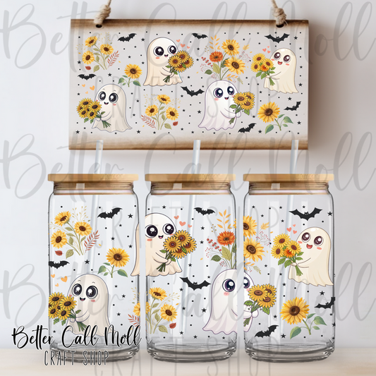 Ghosts with Sunflowers UV DTF 16oz Tumbler Wrap