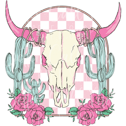 Checkered Longhorn Skull UV DTF Decal