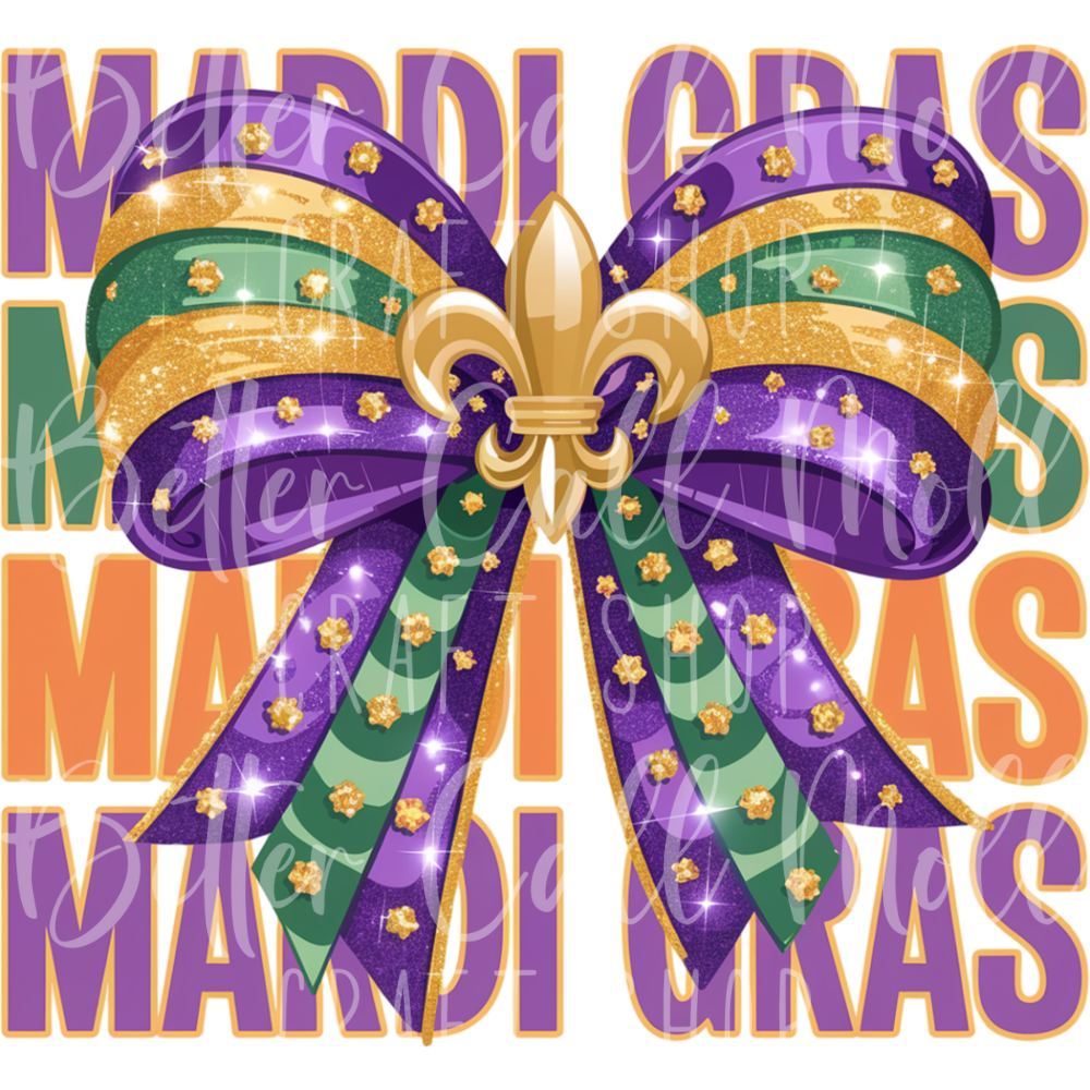 D087 - Mardi Gras Bow UV DTF Decal