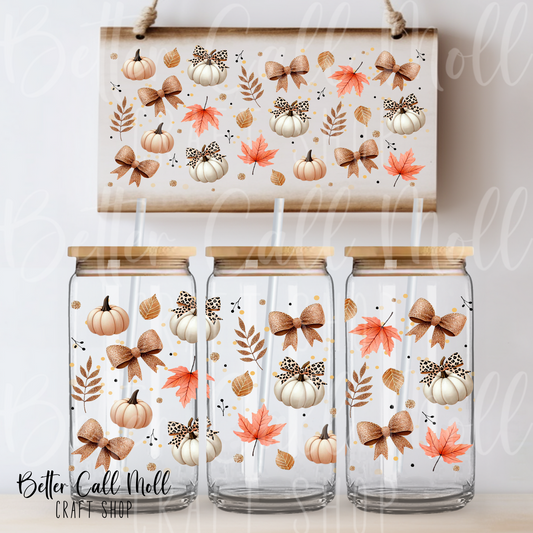 Fall Pumpkins and Leaves UV DTF 16oz Tumbler Wrap