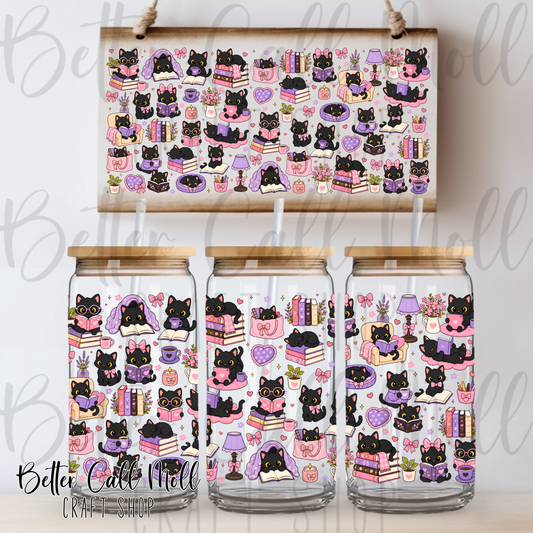 Cozy Bookish Cats UV DTF 16oz Tumbler Wrap
