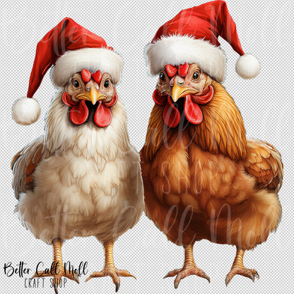 Christmas Chickens UV DTF Decal