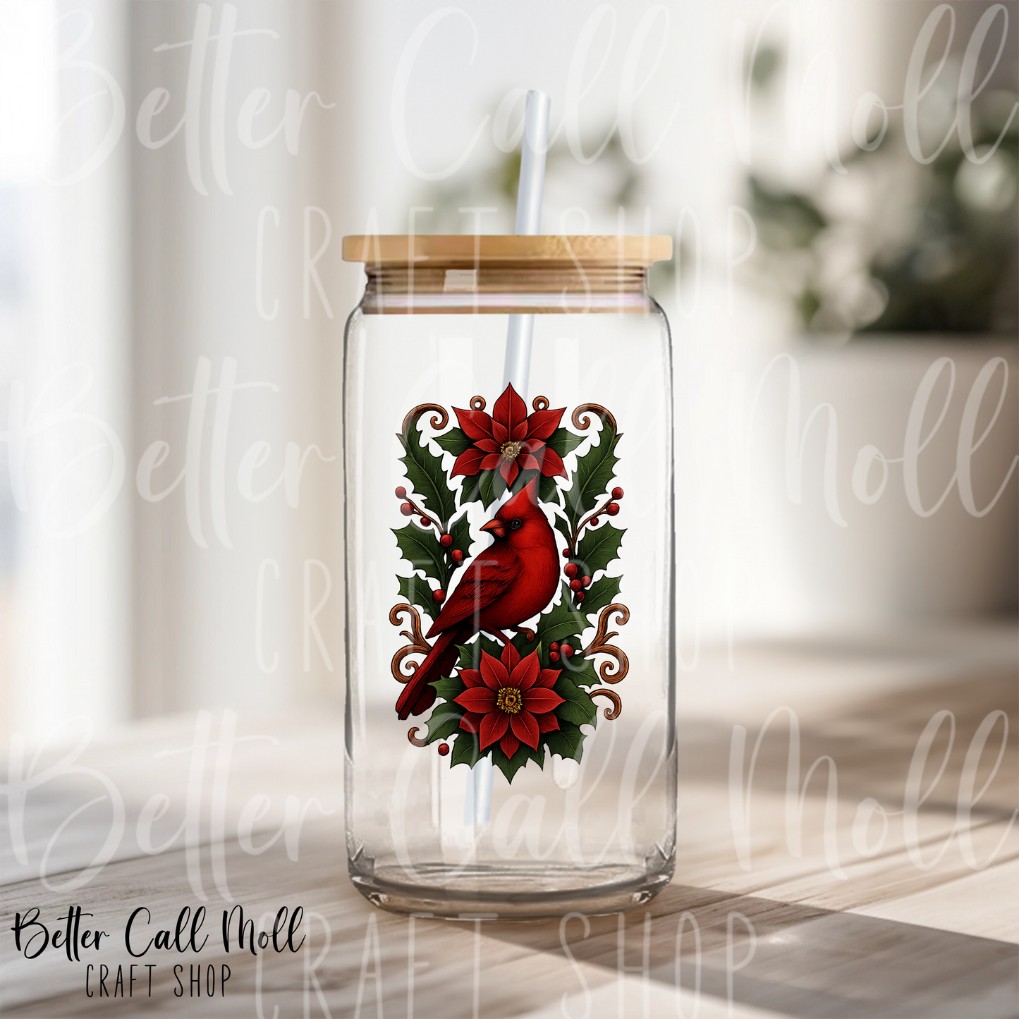 Cardinal Poinsettia UV DTF Decal