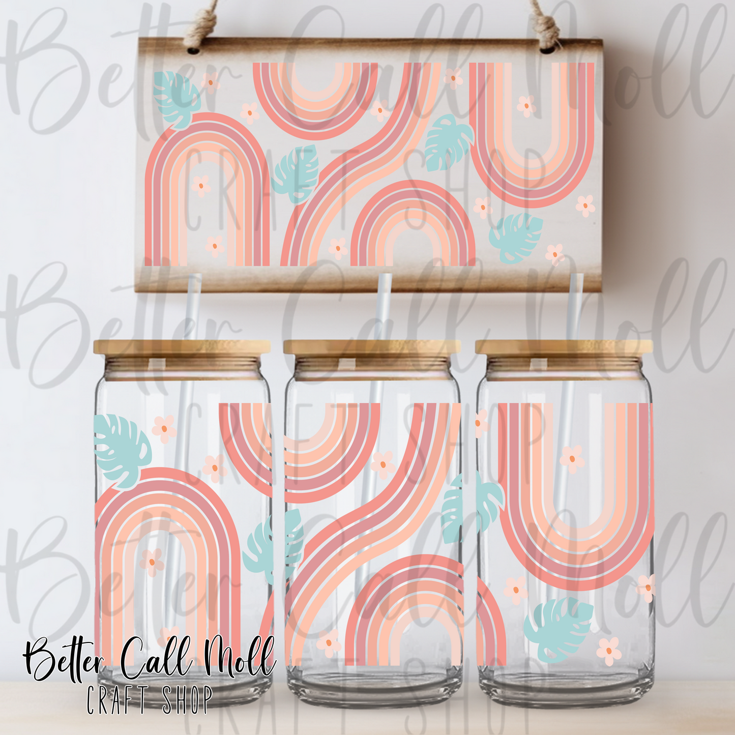 Monstera Rainbows UV DTF 16oz Tumbler Wrap