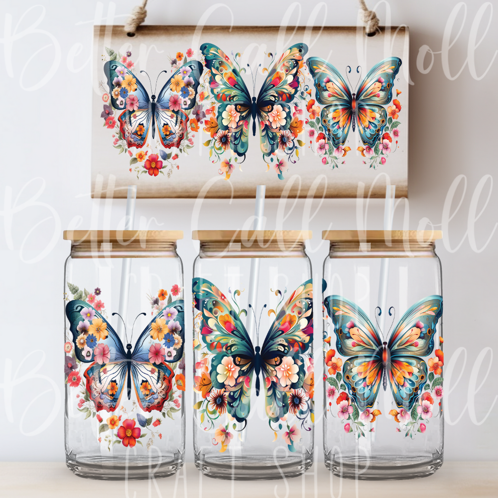 W105 - Triple Butterflies UV DTF 16oz Tumbler Wrap