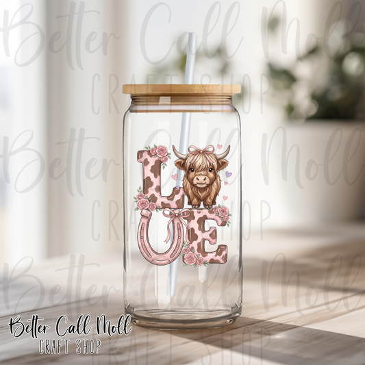 Highland Cow Love UV DTF Decal