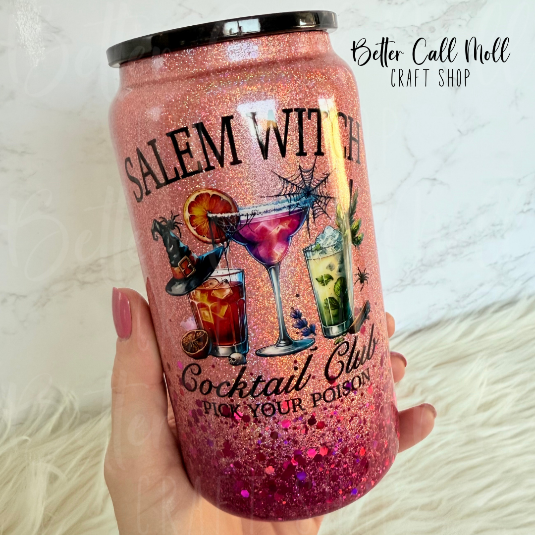 16oz Salem Witch Cocktail Club Glitter Insulated Stainless Steel Coated Tumbler