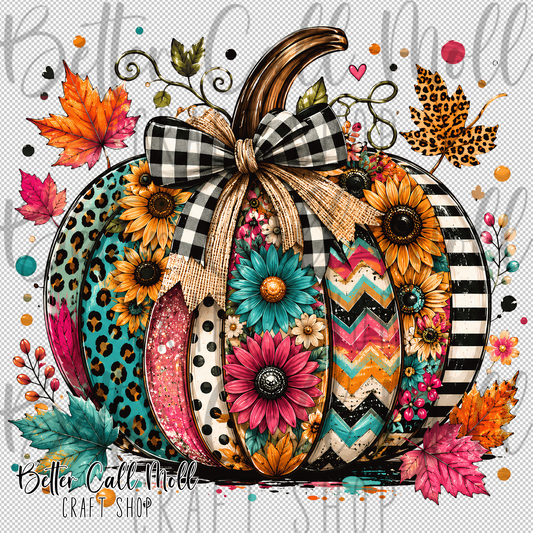 Patchwork Pumpkin UV DTF Decal