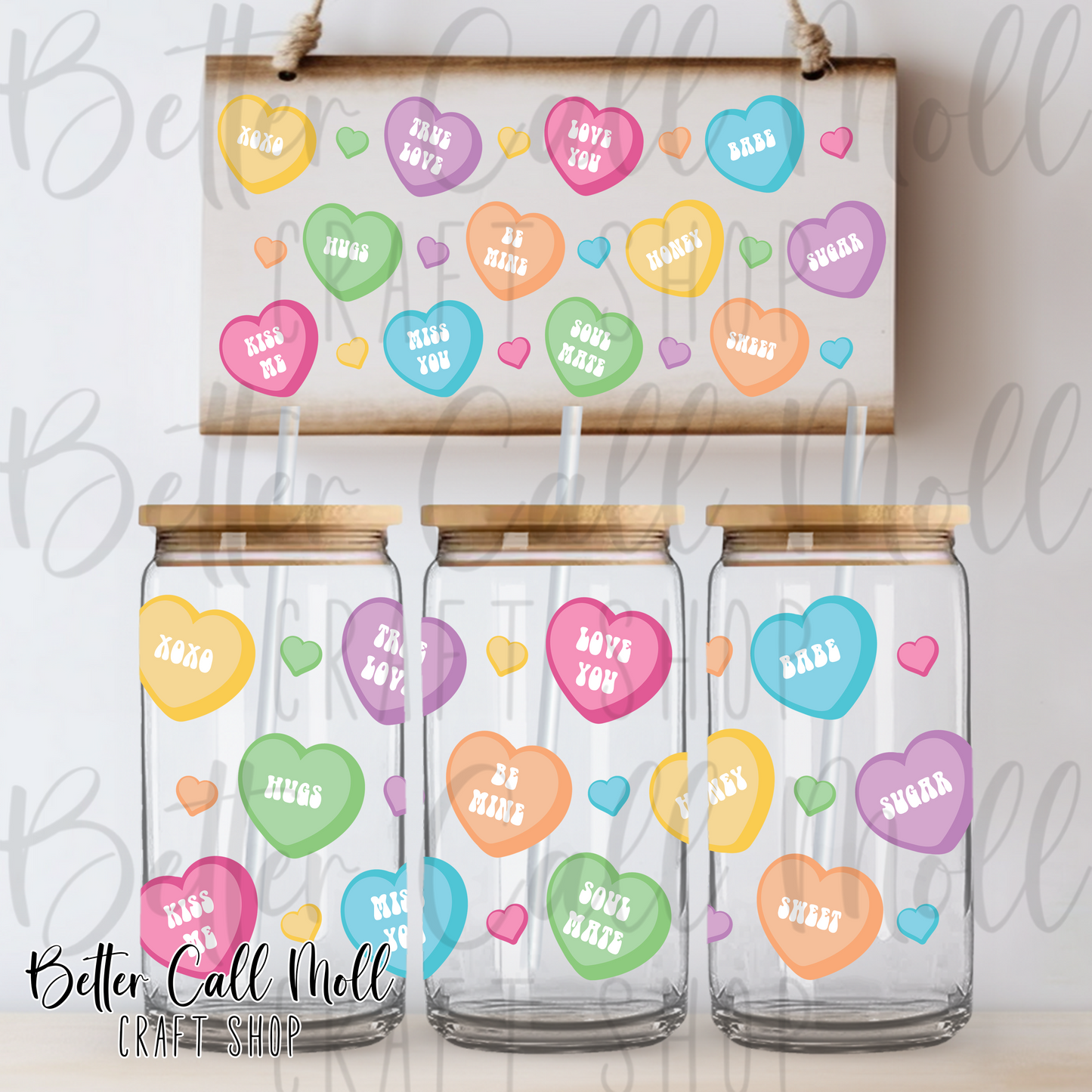 Colorful Conversation Hearts UV DTF 16oz Tumbler Wrap