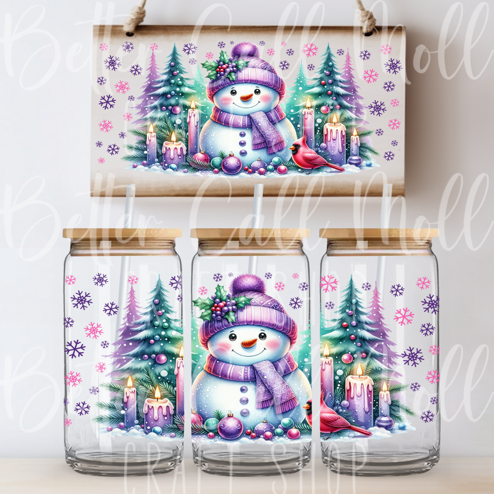 W133 - Purple Snowman UV DTF 16oz Tumbler Wrap