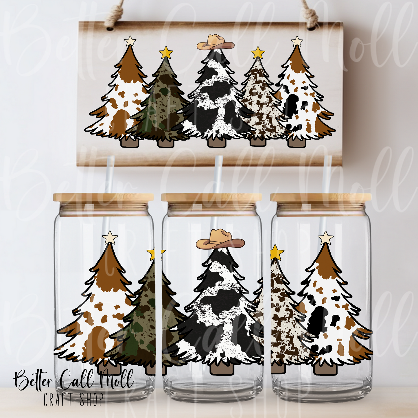 Western Christmas Trees UV DTF 16oz Tumbler Wrap