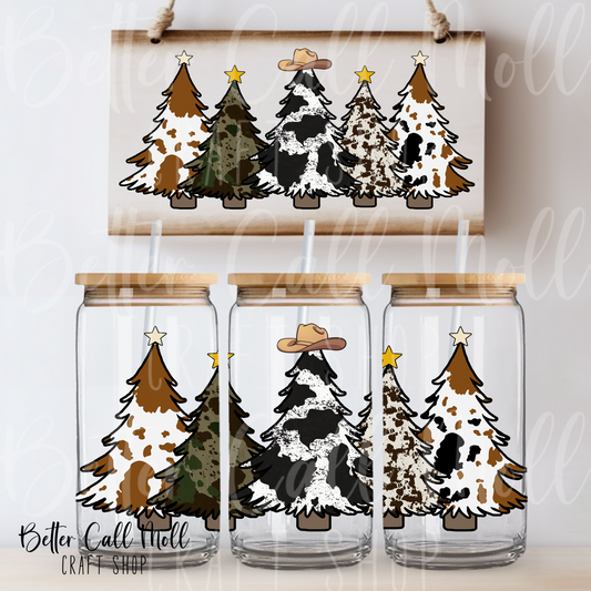 Western Christmas Trees UV DTF 16oz Tumbler Wrap