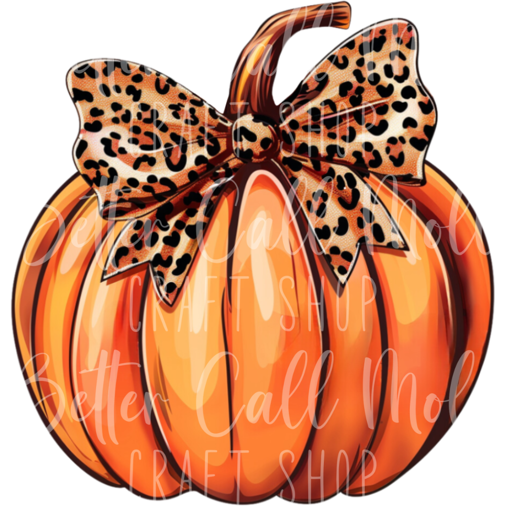 D127 - Pumpkin with Leopard Print Bow UV DTF Decal