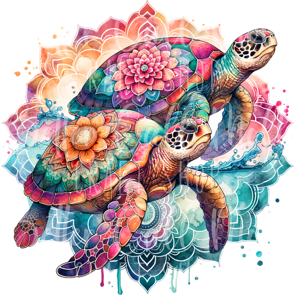 D171 - Floral Sea Turtles UV DTF Decal