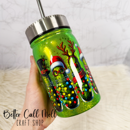 17oz Glitter Christmas Pickles Insulated Stainless Steel Coated Tumbler