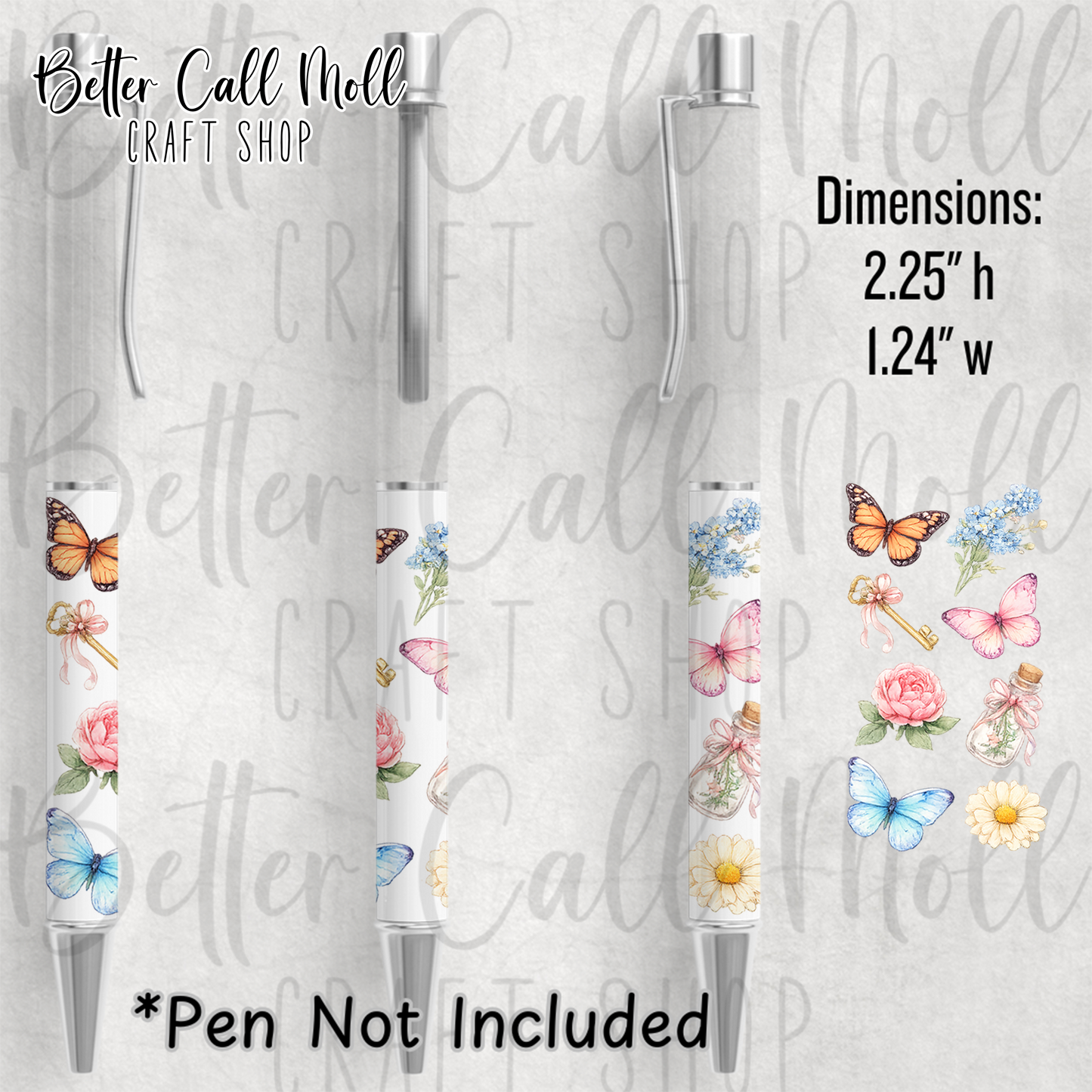 Butterflies and Florals UV DTF Pen Wrap