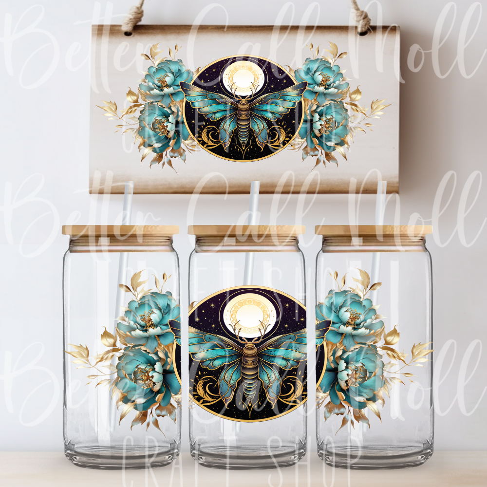 W049 - Floral Lunar Moth UV DTF 16oz Tumbler Wrap