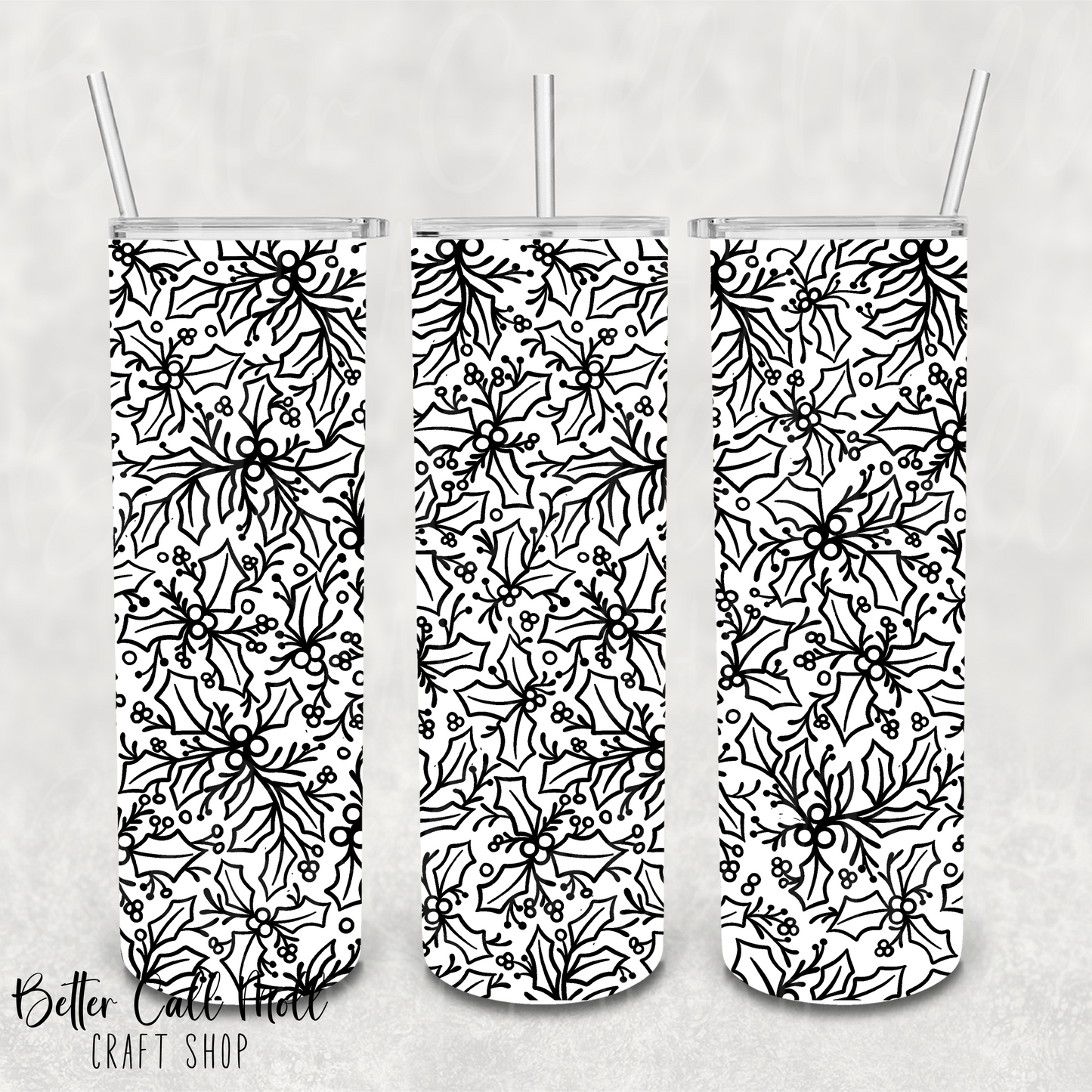 Holly and Berries UV DTF 20oz Skinny Tumbler Wrap