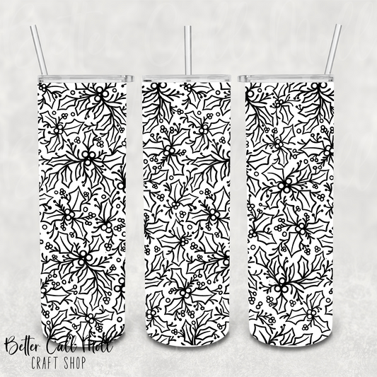Holly and Berries UV DTF 20oz Skinny Tumbler Wrap