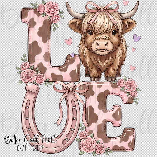 Highland Cow Love UV DTF Decal