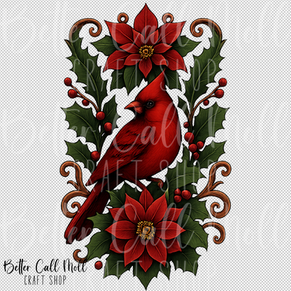 Cardinal Poinsettia UV DTF Decal