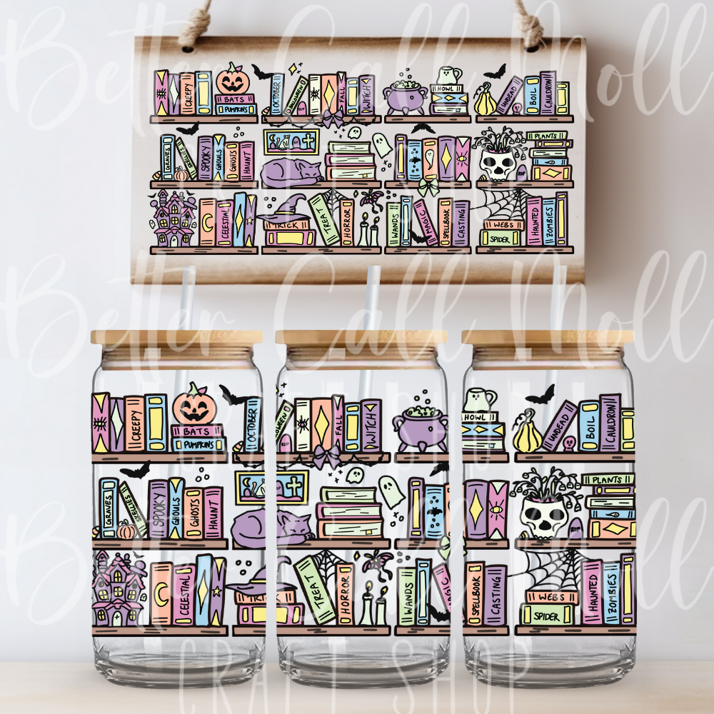 Spooky Bookshelf UV DTF 16oz Tumbler Wrap