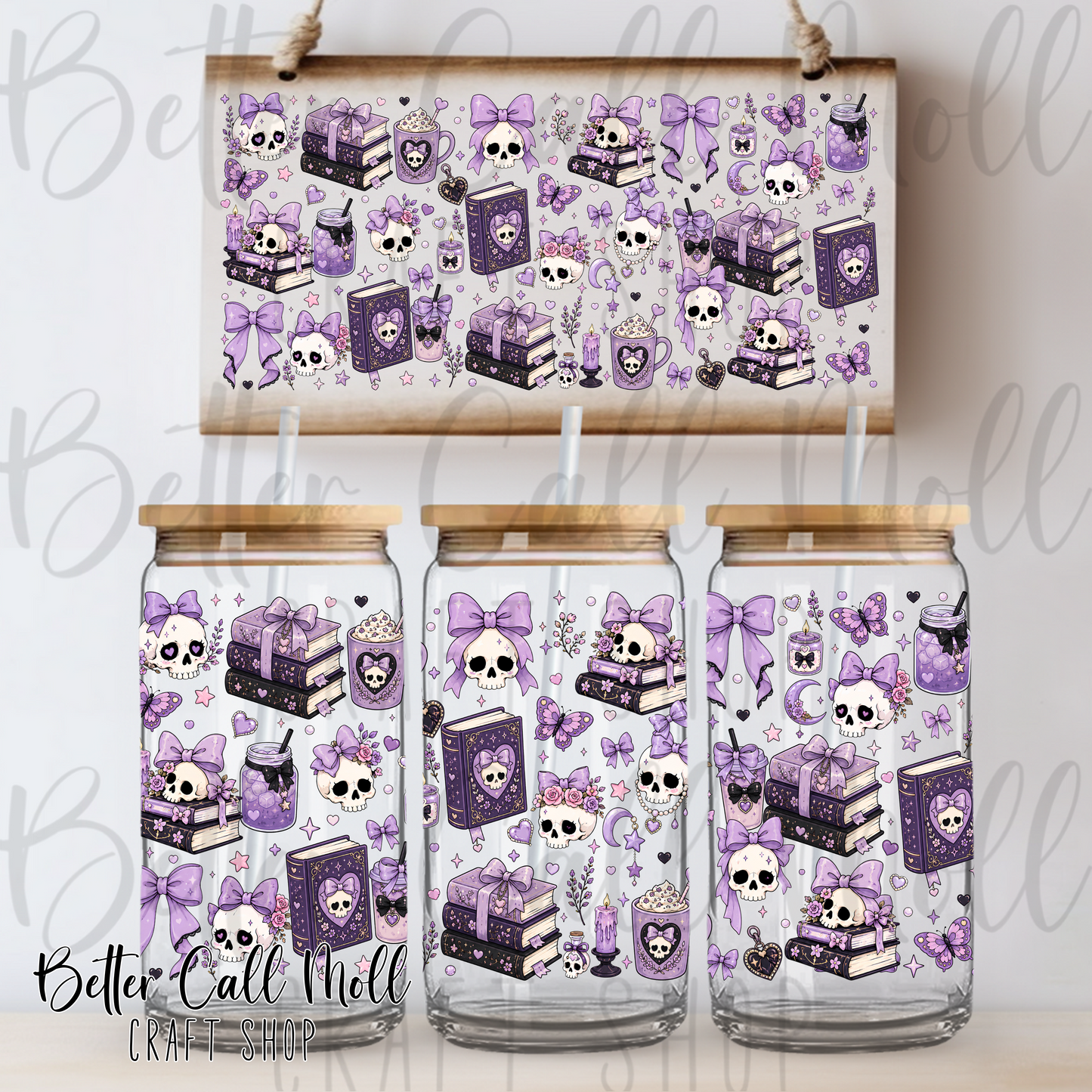 Coquette Gothic Bookish Skulls UV DTF 16oz Tumbler Wrap