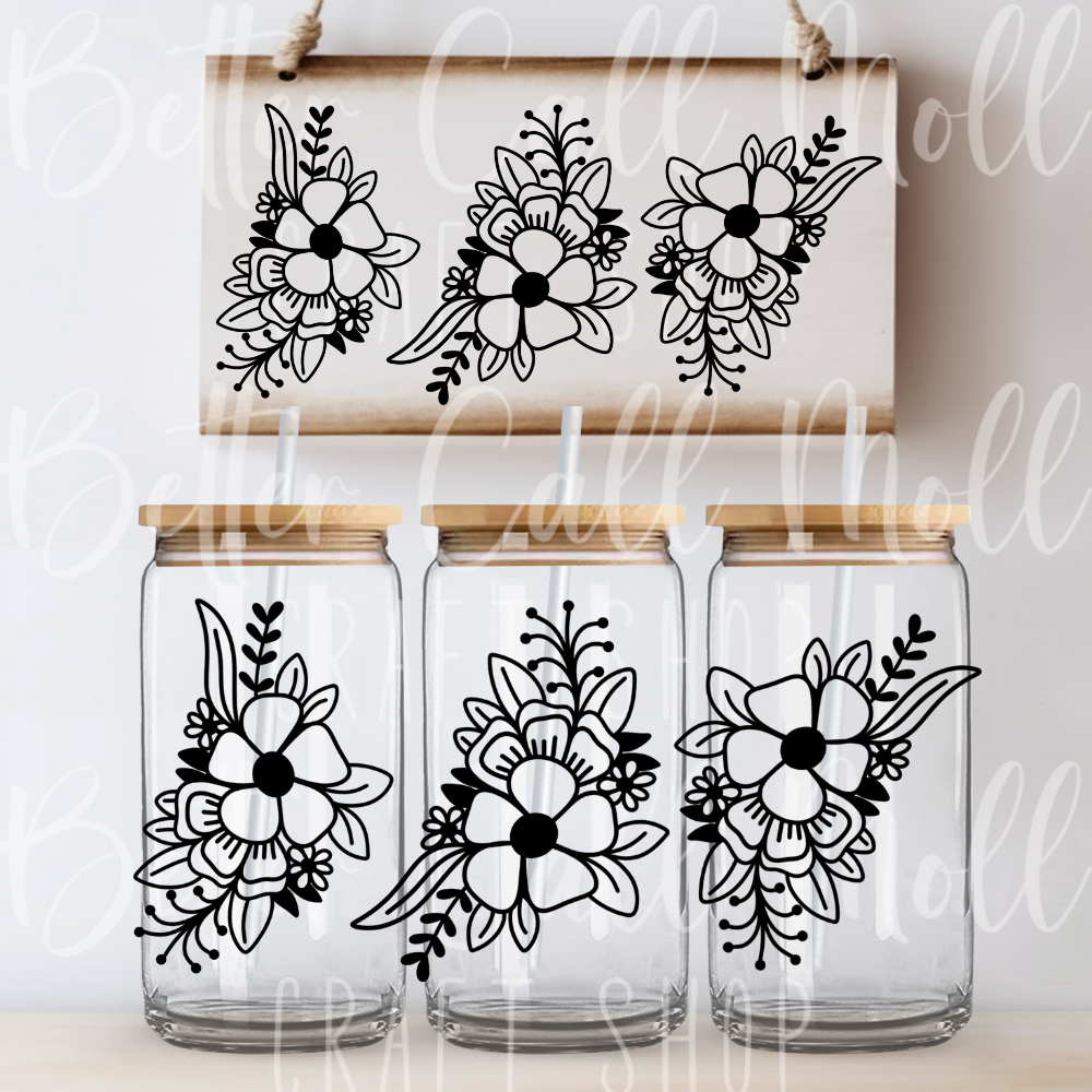 W100 - Floral Outlines 3 UV DTF 16oz Tumbler Wrap