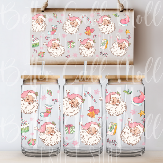 *CLEARANCE* W109 - Pink Santa UV DTF 16oz Tumbler Wrap