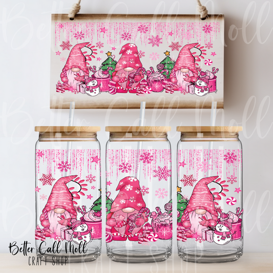 Pink Christmas Gnomes UV DTF 16oz Tumbler Wrap