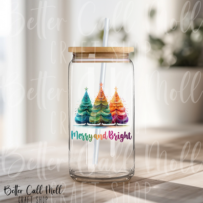 Merry and Bright Colorful Trees UV DTF Decal