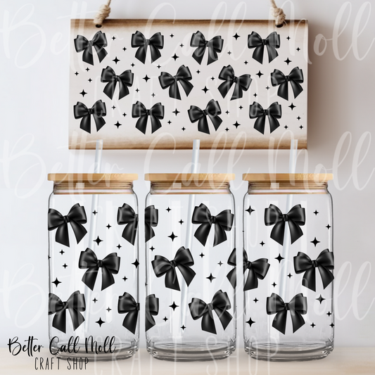 Black Coquette Bows UV DTF 16oz Tumbler Wrap