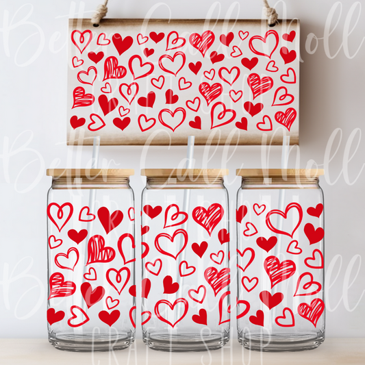 W103 - Red Hearts UV DTF 16oz Tumbler Wrap