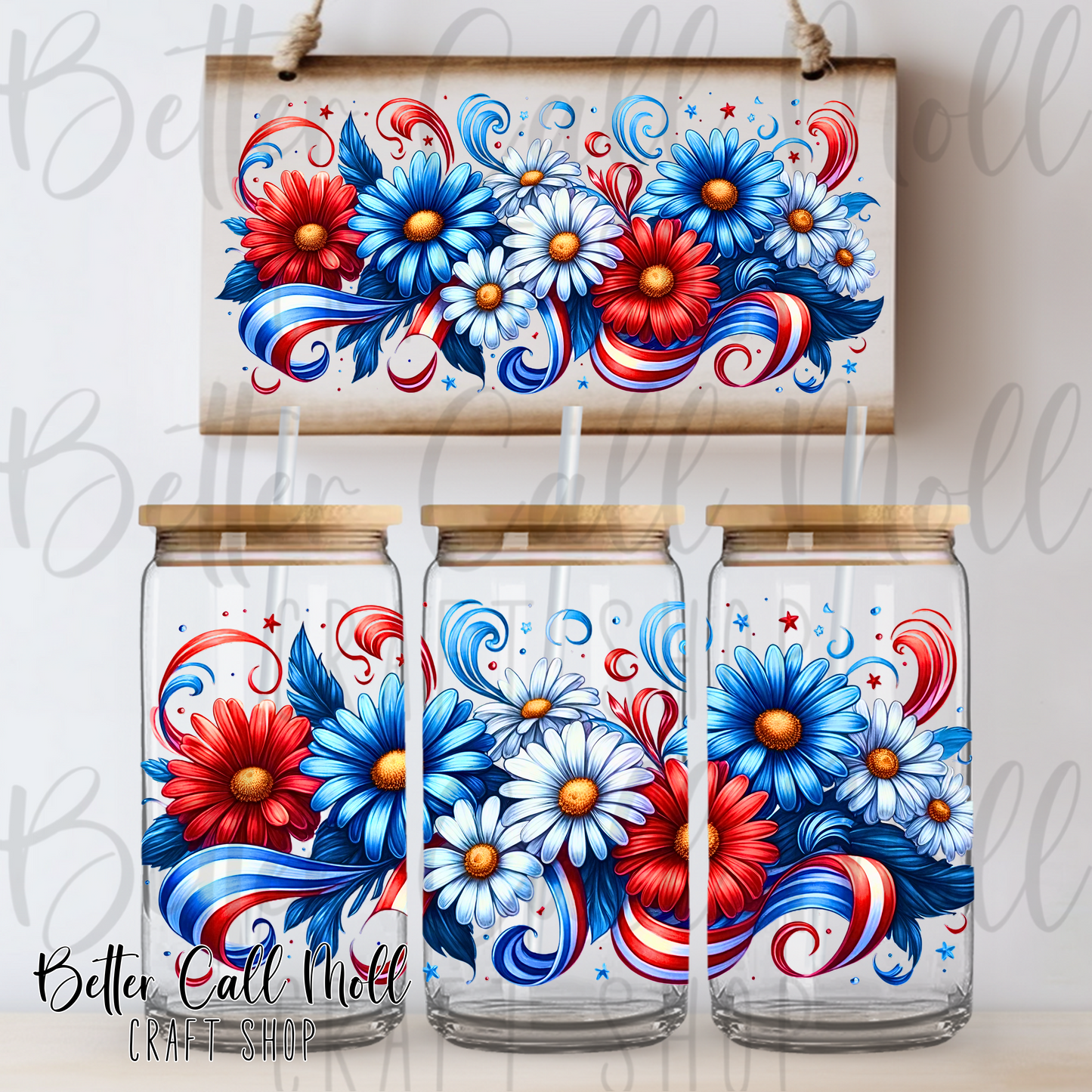 Patriotic Flowers UV DTF 16oz Tumbler Wrap