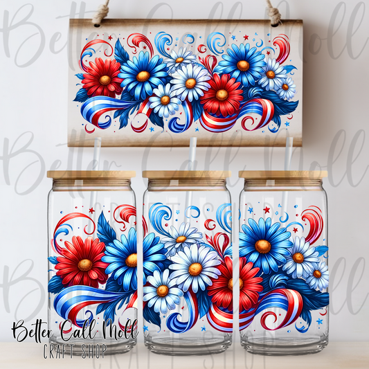 Patriotic Flowers UV DTF 16oz Tumbler Wrap